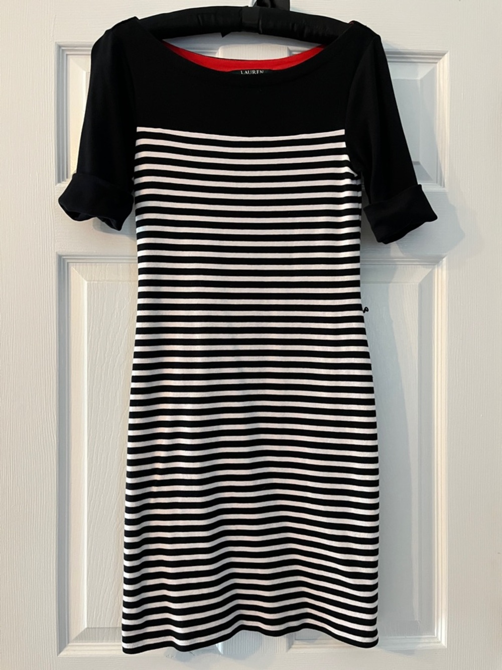 Lauren Ralph Lauren Black & White Striped Shift Dress - small